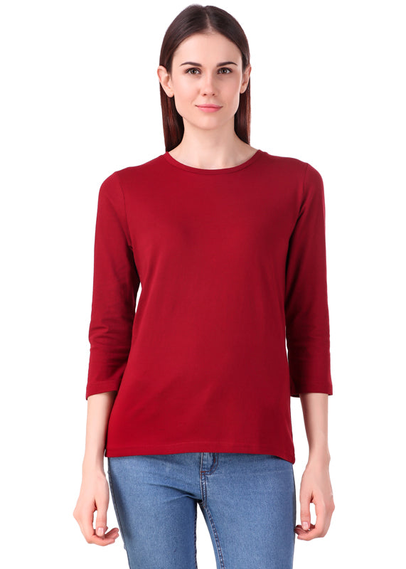 Buy Maroon Long Sleeve Women's Plain T ...